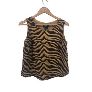Lauren Ralph Lauren 8P Petite Silk Top Zebra Print Sleeveless Brown Shell Blouse
